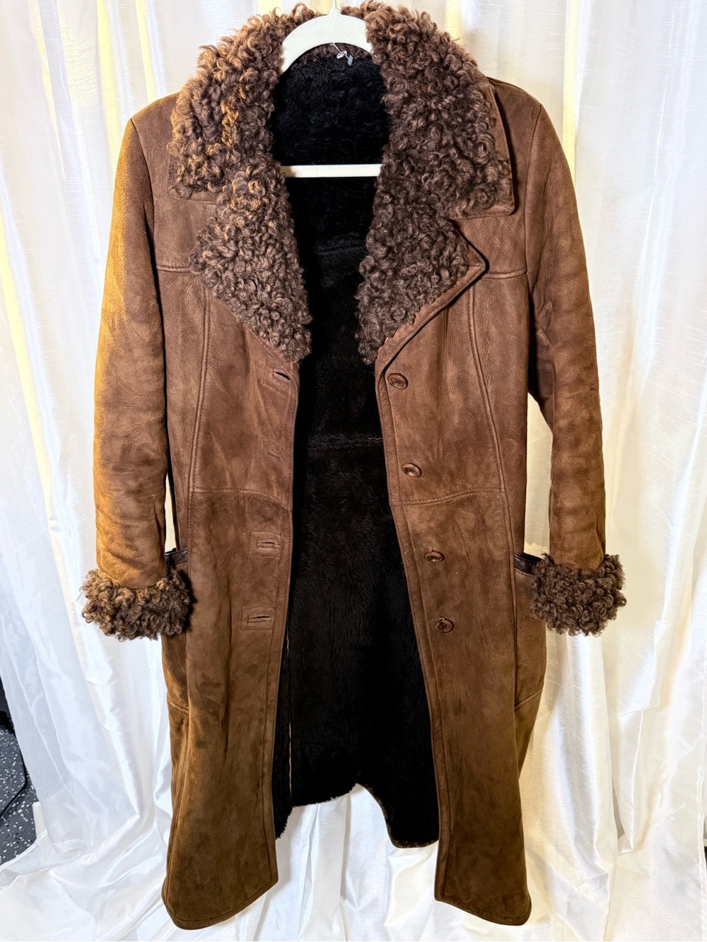 Women's Brown Shearling-Trimmed Pea Coat